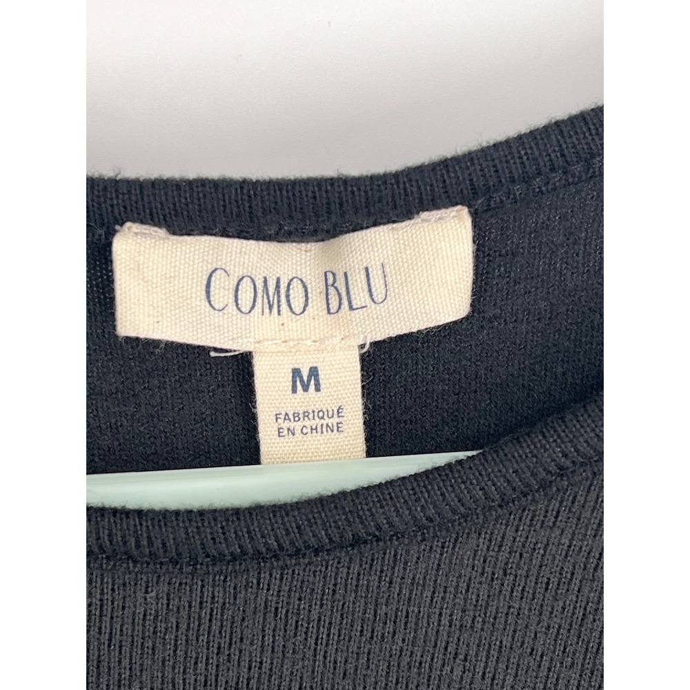 Como Blu Womens Black Cutout Ring Neckline Puff 3/4 Sleeve Ribbed Knit Top M - Picture 4 of 10